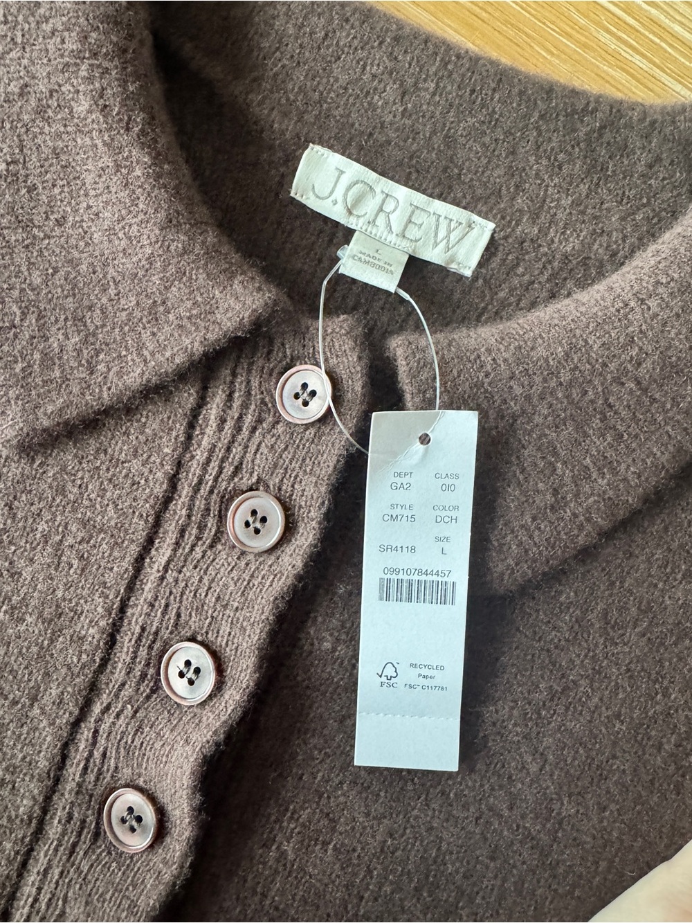 NWT J. CREW Milano-stitch cinched-waist cardigan chocolate cocoa 100% lambswool - Picture 11 of 13